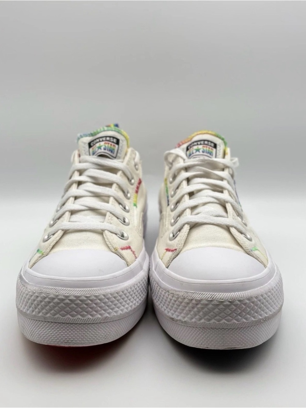 Converse Low Top Canvas Sneakers with Rainbow Graphic - White - Picture 3 of 7